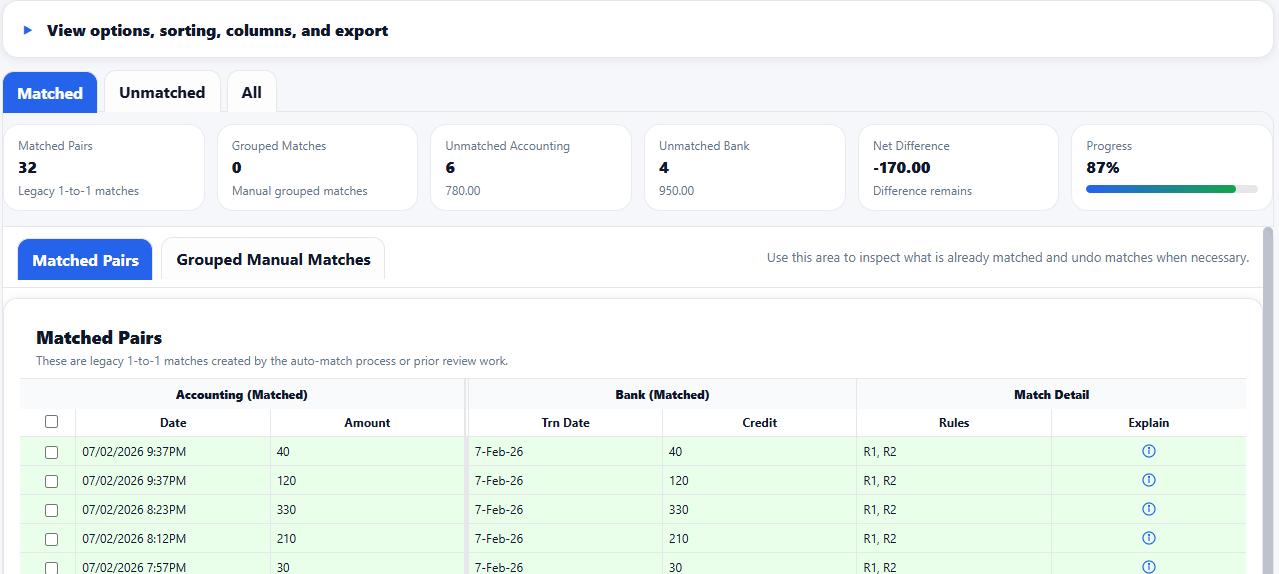 speedRecon review matches report screen