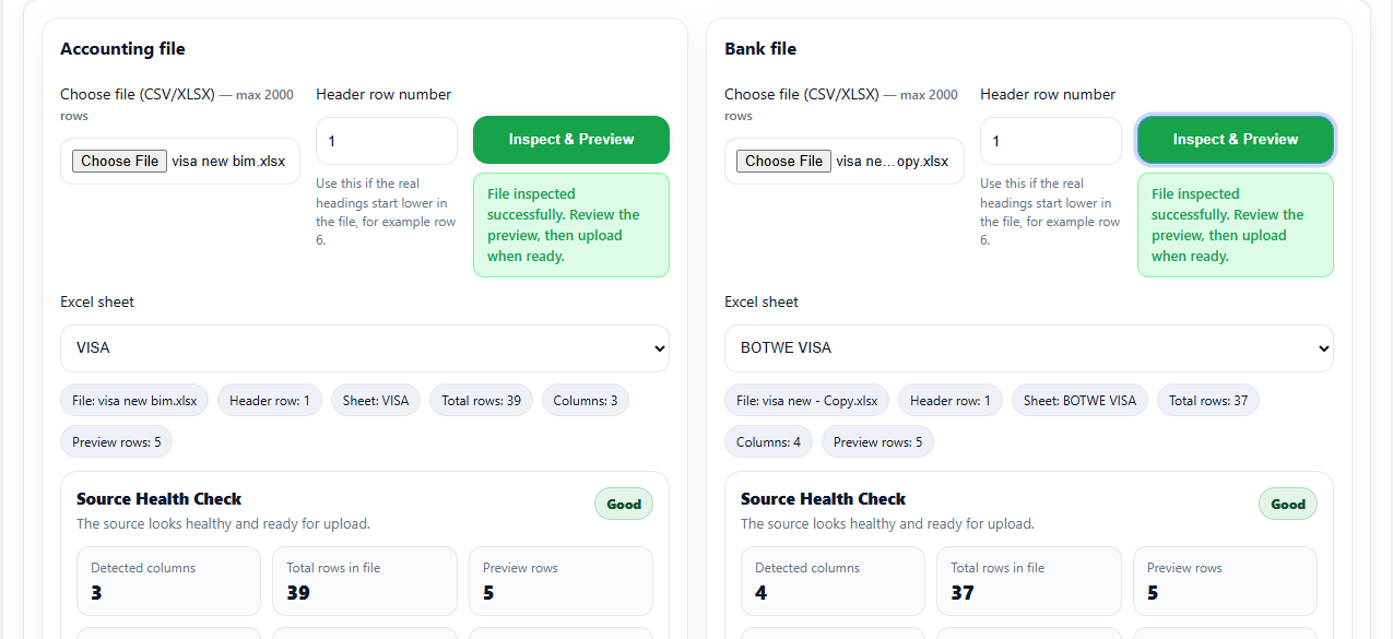 speedRecon upload and import review screen